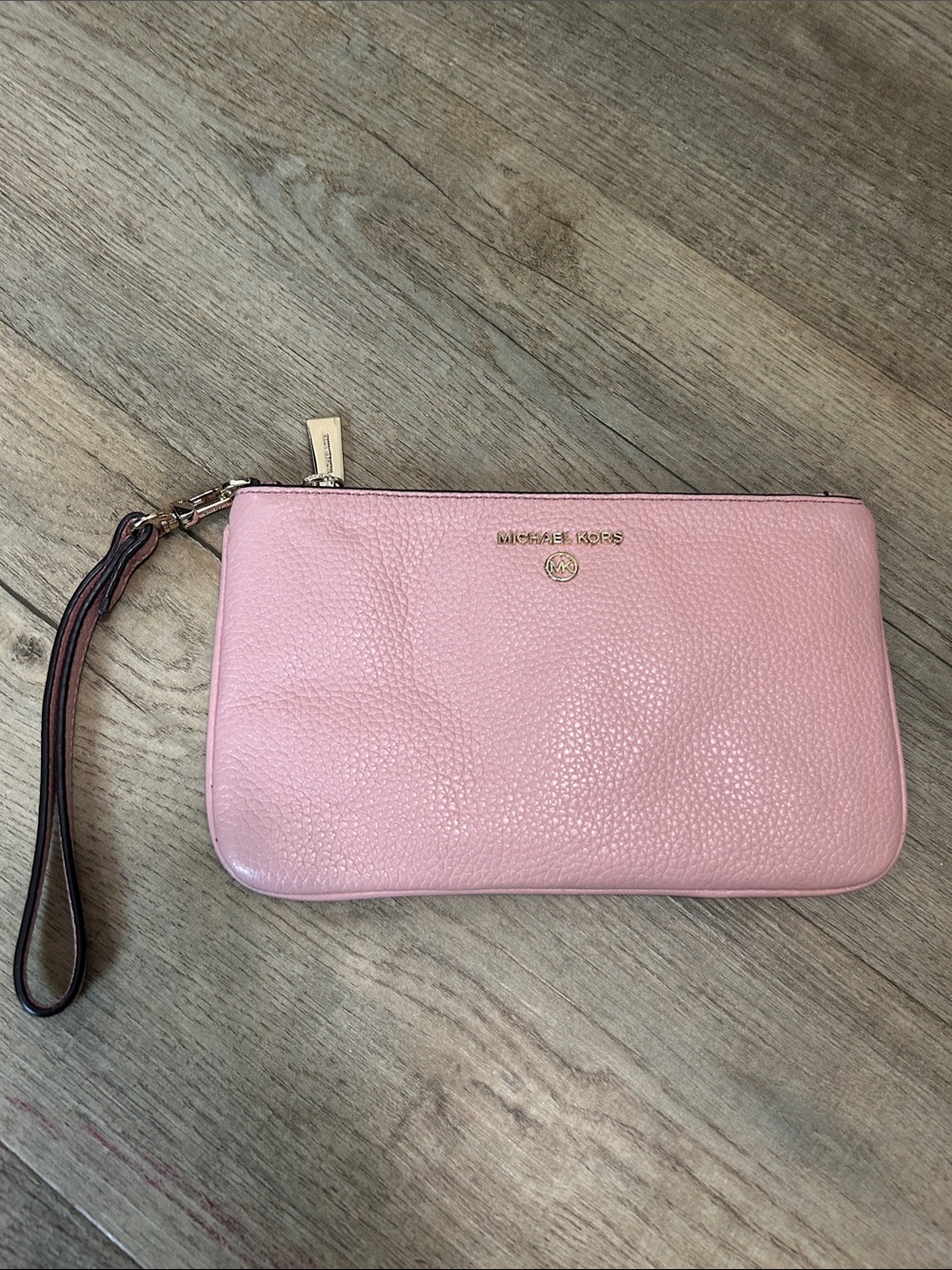 Michael Kors Pink Pebbled Leather Wristlet Clutch with Wrist Strap